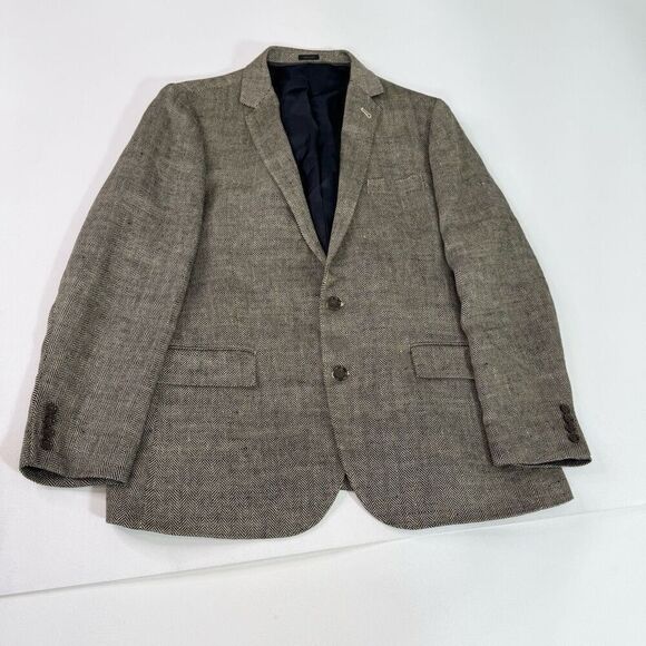 J Crew Jacket Mens 44 Sport Coat Thick Italian Linen Herringbone  Patch Pocket - Picture 1 of 9